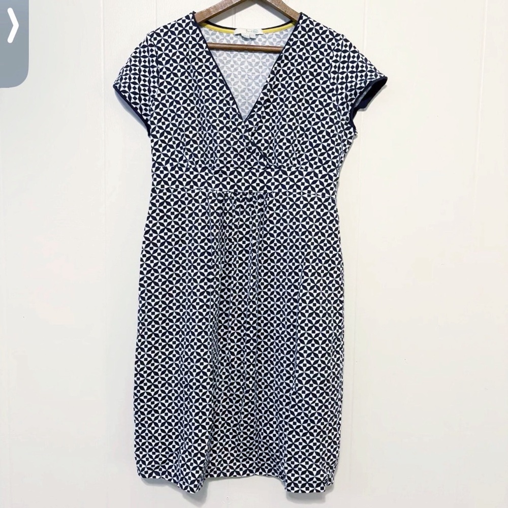 Boden WH980 Women's Sz 6P US Casual Jersey Dress Cap Sleeve Faux Wrap Navy Blue